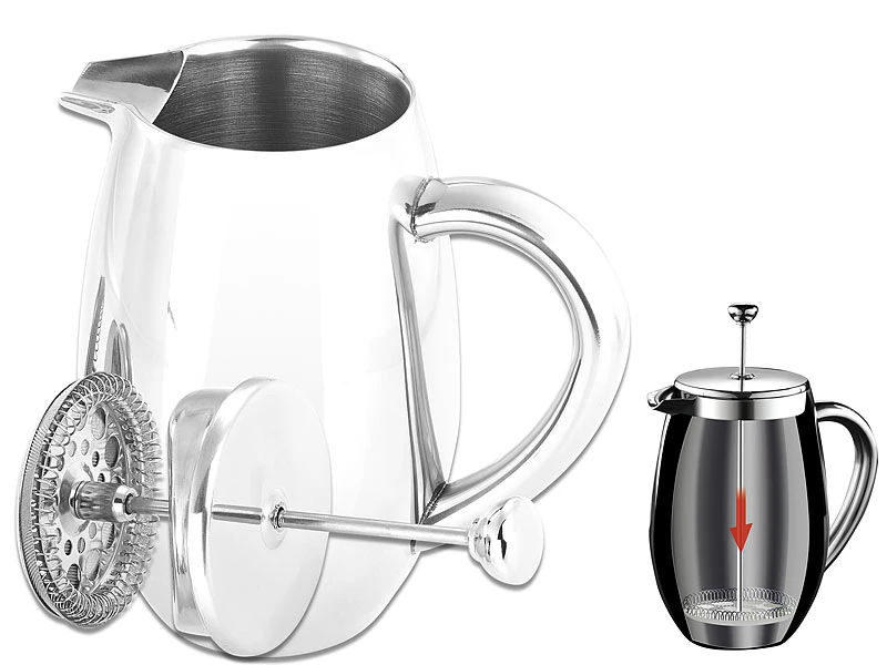 Rosenstein & Söhne French Press Thermos:Thermo-Kaffeebereiter, French-Press, Edelstahl, Doppelwandig, 350 Ml 3 Rosenstein & Söhne French Press Thermos:Thermo-Kaffeebereiter, French-Press, Edelstahl, Doppelwandig, 350 Ml