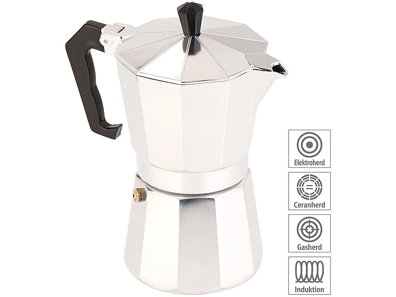 Cucina Di Modena Espressokanne:Espressokocher Für 6 Tassen; Für Induktions-Herde Geeignet; 300 Ml 3 Cucina Di Modena Espressokanne:Espressokocher Für 6 Tassen; Für Induktions-Herde Geeignet; 300 Ml