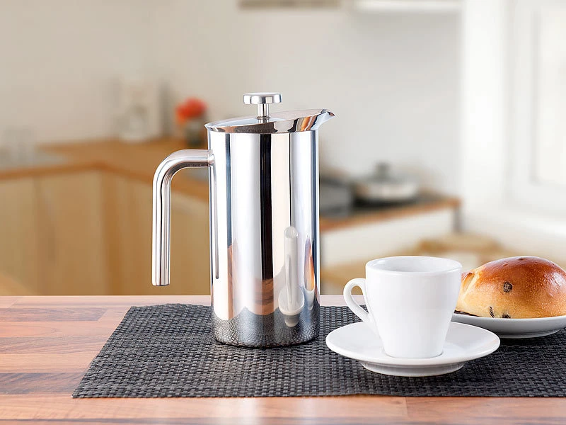 Rosenstein & Söhne Kaffeepresse:Thermo-Kaffeebereiter, French-Press, Edelstahl, Doppelwandig, 1 Liter 8 Rosenstein & Söhne Kaffeepresse:Thermo-Kaffeebereiter, French-Press, Edelstahl, Doppelwandig, 1 Liter – Bild 6