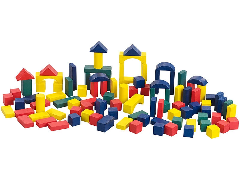 Playtastic Spielzeugsteine:4er-Set Holzbausteine, Aufbewahrungseimer, 100 St., 4 Farben, 6 Formen 5 Playtastic Spielzeugsteine:4er-Set Holzbausteine, Aufbewahrungseimer, 100 St., 4 Farben, 6 Formen – Bild 3