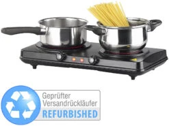 Rosenstein & Söhne Doppel Kochplatte:Glaskeramik-Doppel-Kochfeld, Infrarot-Wärme, Versandrückläufer