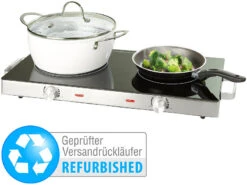 Rosenstein & Söhne Kochplatte Doppel:Glaskeramik-Doppelkochfeld Mit Infrarot-Wärme, Versandrückläufer