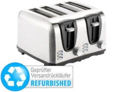 Rosenstein & Söhne Edelstahl-Toaster Für 4 Scheiben, 1300 W (Versandrückläufer)