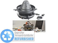 Rosenstein & Söhne Fondue Raclette:Elektrischer 3in1-Tatarenhut- & Raclette-Grill Versandrückläufer