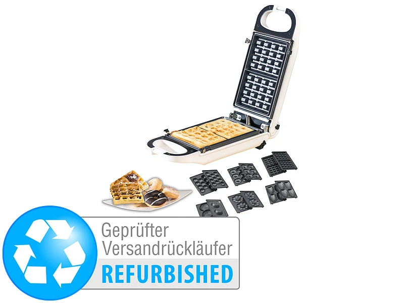 Rosenstein & Söhne Doppel-Waffeleisen:6in1-Snack-Maker, Auswechselbare Formen, Versandrückläufer 3 Rosenstein & Söhne Doppel-Waffeleisen:6in1-Snack-Maker, Auswechselbare Formen, Versandrückläufer