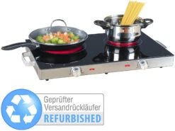 Rosenstein & Söhne Kochplatte Keramik:Glaskeramik-Doppel-Kochfeld, Infrarot-Wärme, Ø17cm (Versandrückläufer)