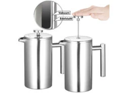 Rosenstein & Söhne Frenchpress-Kannen:2er-Set Thermo-Kaffeebereiter, French-Press, Edelstahl, 1 Liter