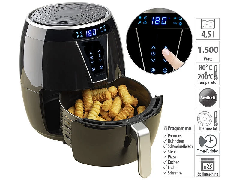 Rosenstein & Söhne Airfryer:Multi-Heißluft-Fritteuse Mit Back- Und Grill-Zubehör, 4,5 L, 1.500 W 12 Rosenstein & Söhne Airfryer:Multi-Heißluft-Fritteuse Mit Back- Und Grill-Zubehör, 4,5 L, 1.500 W – Bild 10