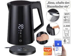 Rosenstein & Söhne Wasserkocher Alexa:Smarter WLAN-Wasserkocher 1,7 L Cool-Touch, Temperaturwahl, App, 2200W