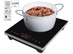 Rosenstein & Söhne Induktionskochfeld:Induktions-Kochplatte, 12 - 26 Cm, Touch-Tasten, 2.000 W, Bis 240 °C